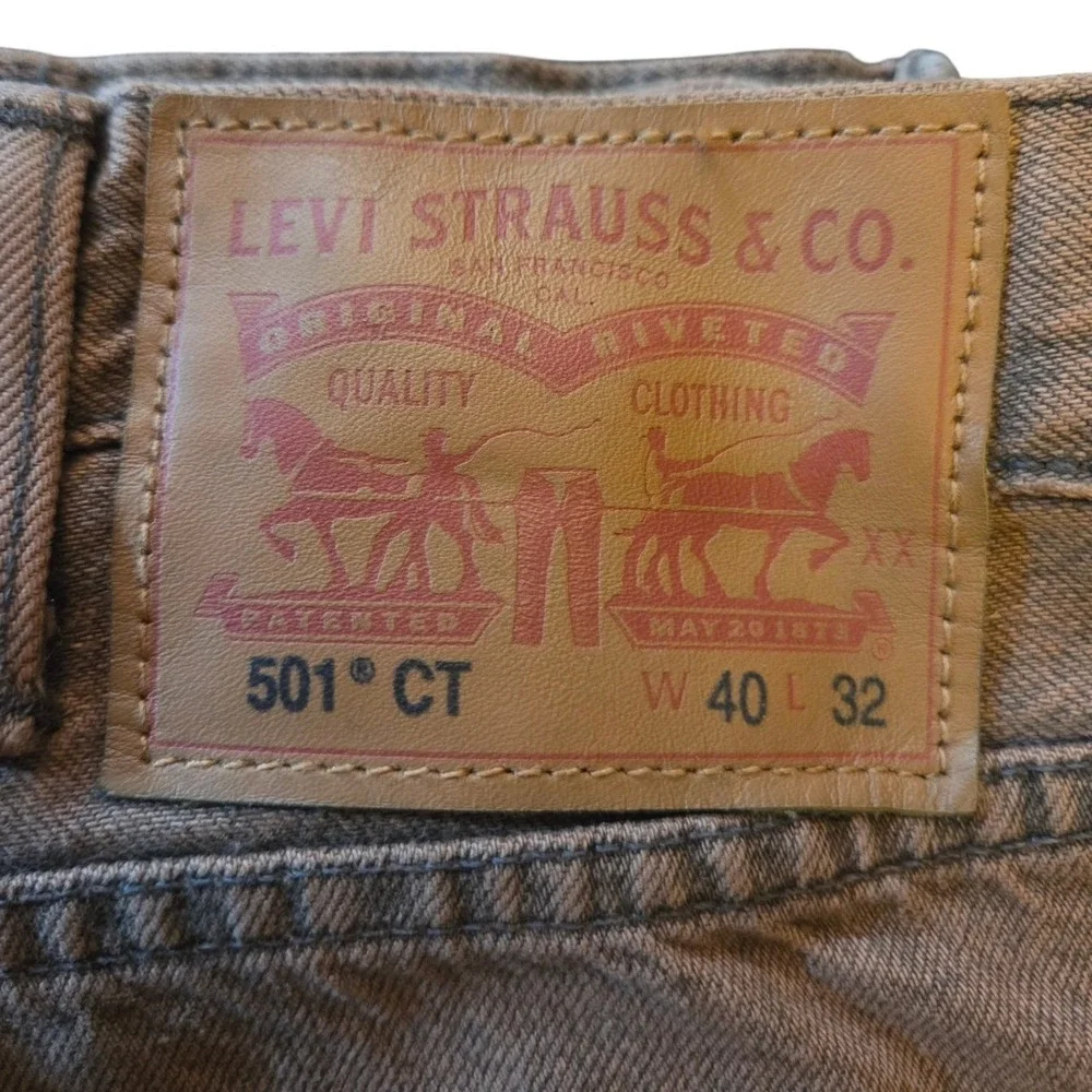 Levis 501 CT Mens Beige Tapered Leg Button Fly Denim Jeans 40x32 Sun Faded